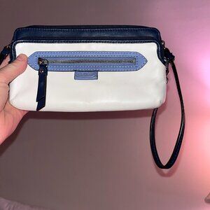 Coach Colorblock Leather Daisy Spectator Zip Wallet Wristlet Blue & White